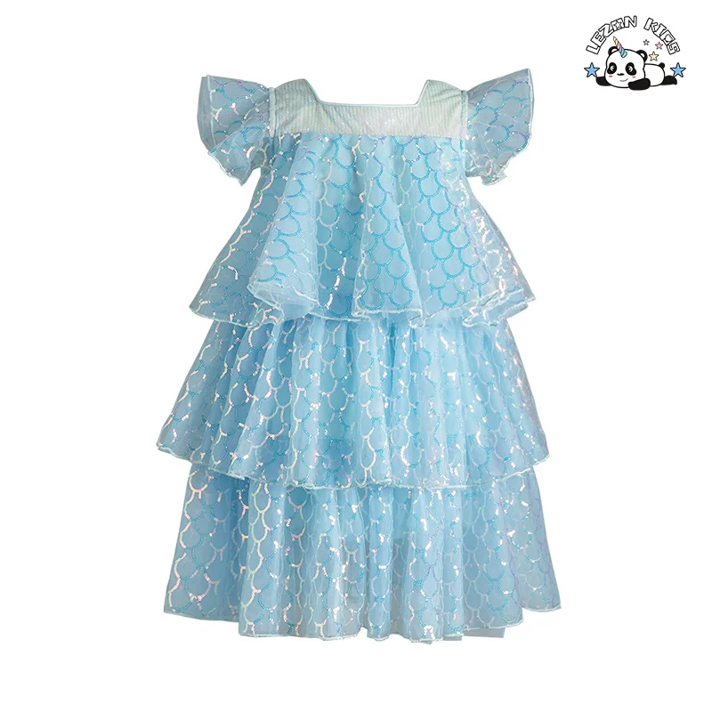 LEZONKIDS - Vestido de Princesa com Estilo Coreano Fashion Moderno e Malha Sequenciada para Meninas, Super Fada, Bolo
